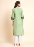 Cotton  Party Wear Kurti in Green Enhanced with Embroidered - 2