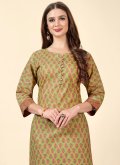Cotton  Party Wear Kurti in Green Enhanced with Printed - 2