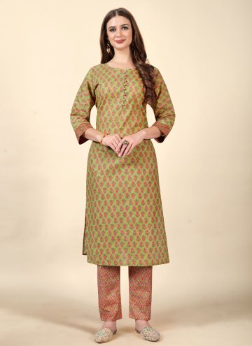 Cotton  Party Wear Kurti in Green Enhanced with Pr