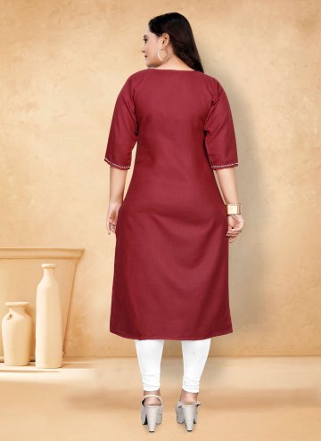 Cotton  Party Wear Kurti in Maroon Enhanced with Plain Work