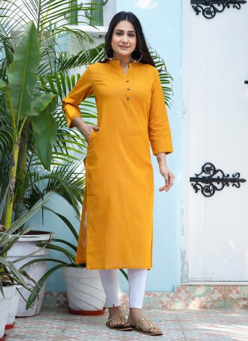 Cotton  Party Wear Kurti in Mustard Enhanced with 