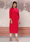 Cotton  Party Wear Kurti in Pink Enhanced with Plain Work - 2