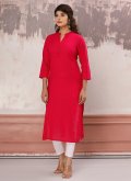 Cotton  Party Wear Kurti in Pink Enhanced with Plain Work - 3