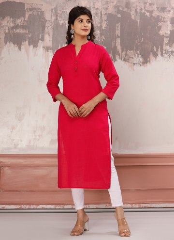 Cotton  Party Wear Kurti in Pink Enhanced with Plain Work