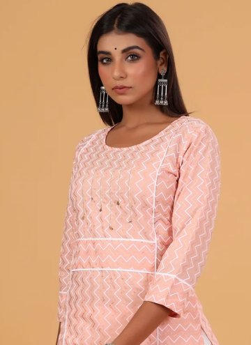 Cotton  Party Wear Kurti in Pink Enhanced with Printed
