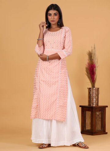Cotton  Party Wear Kurti in Pink Enhanced with Pri