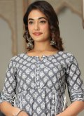 Cotton  Readymade Designer Gown in Grey Enhanced with Printed - 1