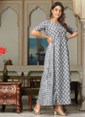 Cotton  Readymade Designer Gown in Grey Enhanced with Printed - 3