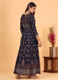 Cotton  Readymade Designer Gown in Navy Blue Enhanced with Printed - 2