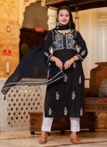 Cotton  Salwar Suit in Black Enhanced with Lucknowi Work - 2