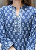 Cotton  Salwar Suit in Blue Enhanced with Printed - 1
