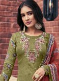 Cotton  Salwar Suit in Green Enhanced with Printed - 1
