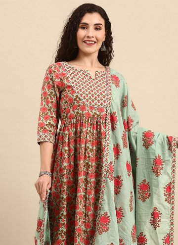 Cotton  Salwar Suit in Multi Colour Enhanced with Floral Print