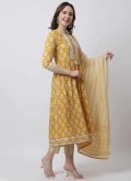 Cotton  Salwar Suit in Mustard Enhanced with Printed - 1