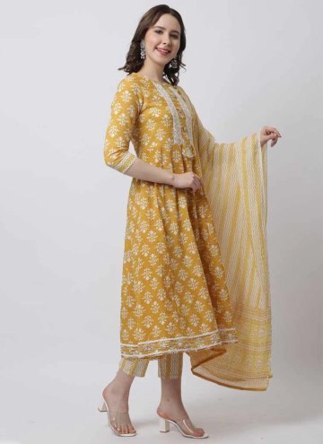Cotton  Salwar Suit in Mustard Enhanced with Printed