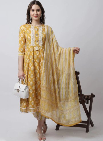 Cotton  Salwar Suit in Mustard Enhanced with Printed
