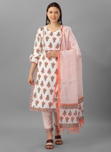 Cotton  Salwar Suit in Off White Enhanced with Printed
