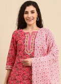 Cotton  Salwar Suit in Orange Enhanced with Floral Print - 1
