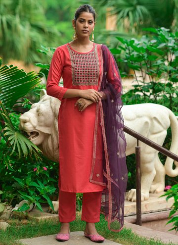 Cotton  Salwar Suit in Pink Enhanced with Embroide