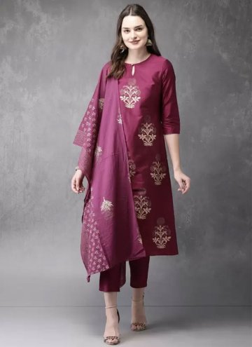 Cotton  Salwar Suit in Pink Enhanced with Embroidered