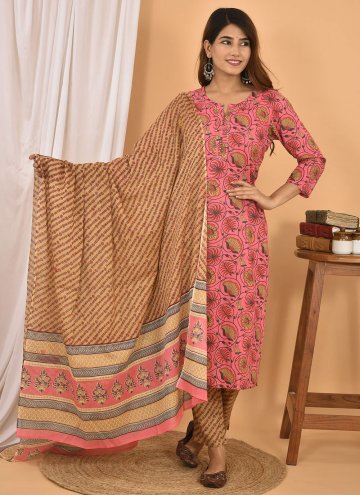 Cotton  Salwar Suit in Pink Enhanced with Printed