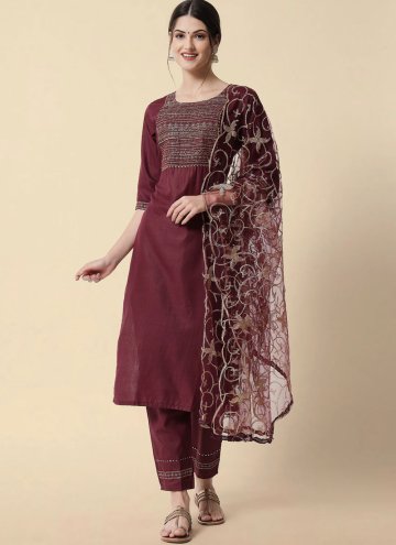 Cotton  Salwar Suit in Purple Enhanced with Embroi