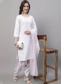 Cotton  Salwar Suit in White Enhanced with Printed - 3