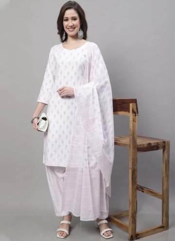 Cotton  Salwar Suit in White Enhanced with Printed