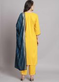 Cotton  Salwar Suit in Yellow Enhanced with Embroidered - 1