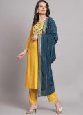 Cotton  Salwar Suit in Yellow Enhanced with Embroidered - 2