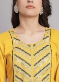 Cotton  Salwar Suit in Yellow Enhanced with Embroidered - 3