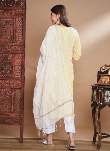Cotton  Salwar Suit in Yellow Enhanced with Embroidered