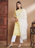 Cotton  Salwar Suit in Yellow Enhanced with Embroidered - 2