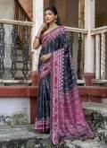 Cotton Silk Contemporary Saree in Black Enhanced with Printed - 3
