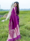 Cotton Silk Designer Saree in Wine Enhanced with Woven - 2