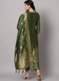 Cotton Silk Pant Style Suit in Green Enhanced with Jacquard Work - 1