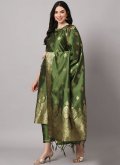 Cotton Silk Pant Style Suit in Green Enhanced with Jacquard Work - 2