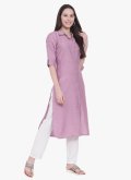 Cotton Silk Party Wear Kurti in Rose Pink Enhanced with Embroidered - 3