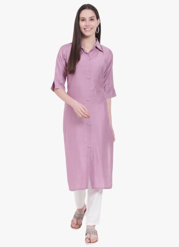 Cotton Silk Party Wear Kurti in Rose Pink Enhanced with Embroidered