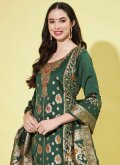 Cotton Silk Salwar Suit in Green Enhanced with Jacquard Work - 1