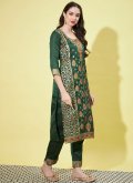 Cotton Silk Salwar Suit in Green Enhanced with Jacquard Work - 3