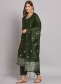 Cotton Silk Salwar Suit in Green Enhanced with Woven - 2