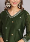 Cotton Silk Salwar Suit in Green Enhanced with Woven - 3