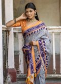 Cotton Silk Trendy Saree in Grey Enhanced with Printed - 2