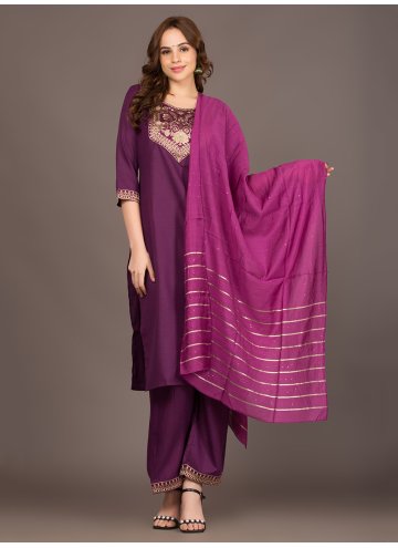 Cotton  Straight Salwar Kameez in Hot Pink Enhanced with Jacquard Work