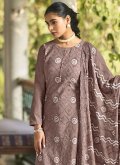 Cotton  Straight Salwar Kameez in Purple Enhanced with Embroidered - 2