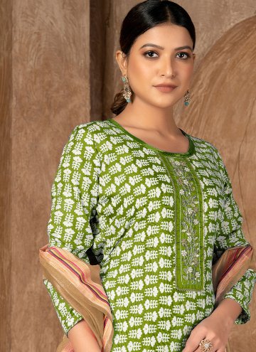 Cotton  Trendy Salwar Kameez in Green Enhanced with Printed