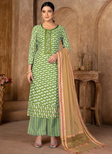 Cotton  Trendy Salwar Kameez in Green Enhanced wit