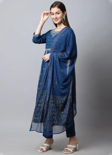 Cotton  Trendy Salwar Kameez in Navy Blue Enhanced with Embroidered