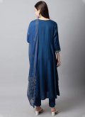 Cotton  Trendy Salwar Kameez in Navy Blue Enhanced with Embroidered - 2